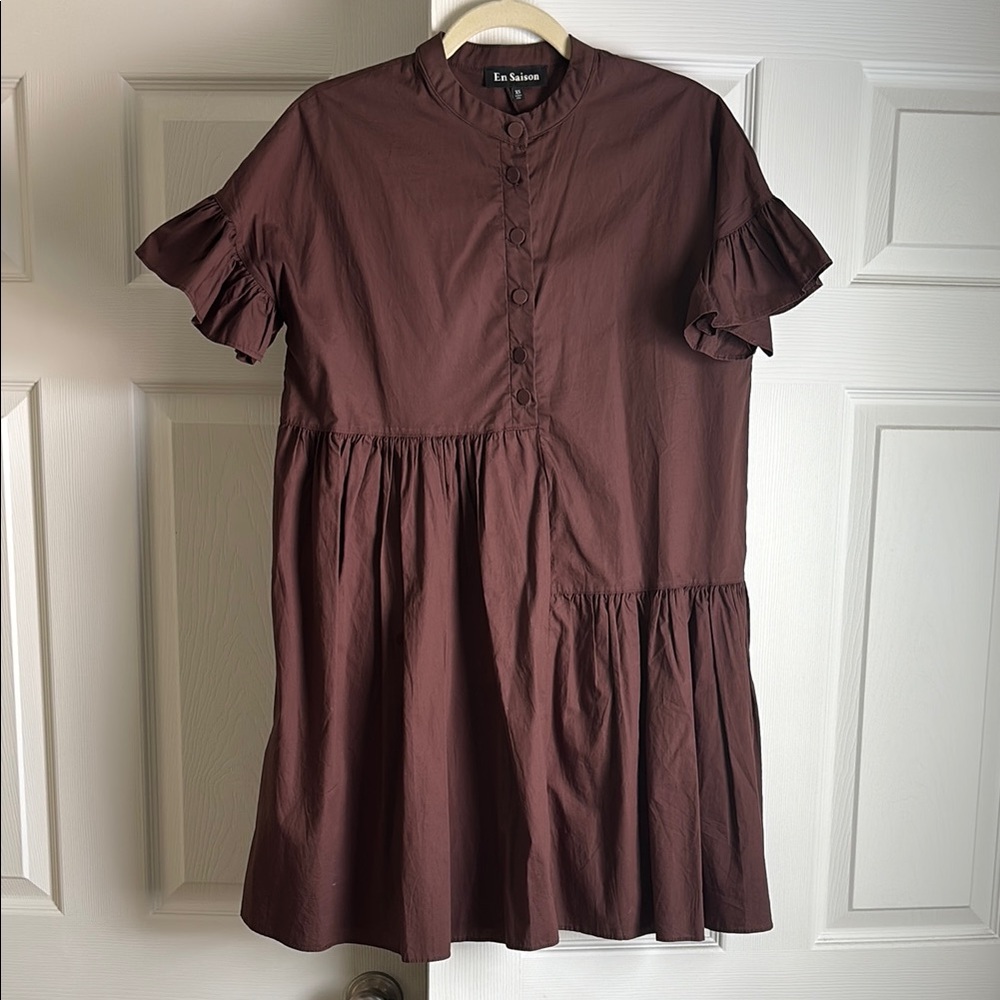 En Saison Brown Ruffle Mini Dress